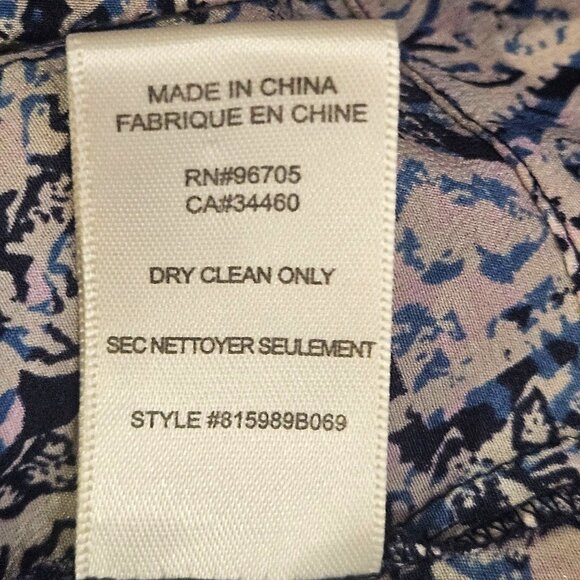 Rebecca Taylor Silk Blue Black Long Sleeve Blouse 6 Office Boho Chic Resortwear - Picture 7 of 12